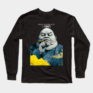 Puff Sumo: Peace of Mind Brought to you by Cigars on a dark (Knocked out) background Long Sleeve T-Shirt